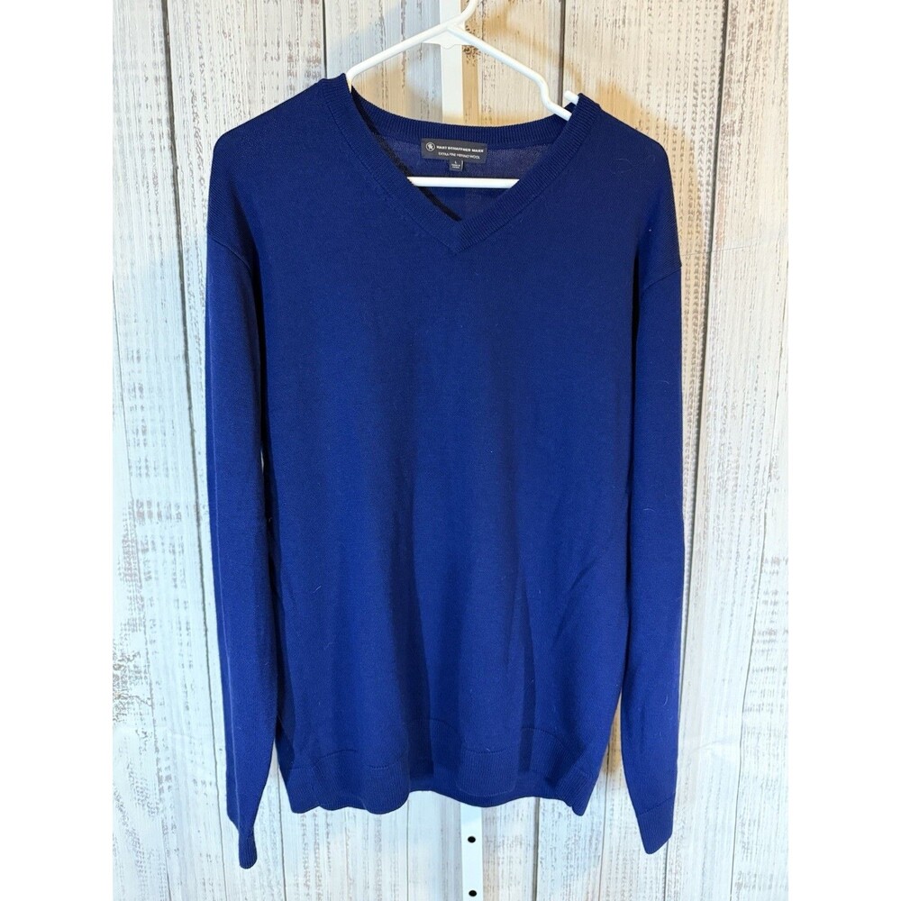 Hart Schaffer Marx Sweater Men’s Large V Neck Merino Wool Navy Blue Soft